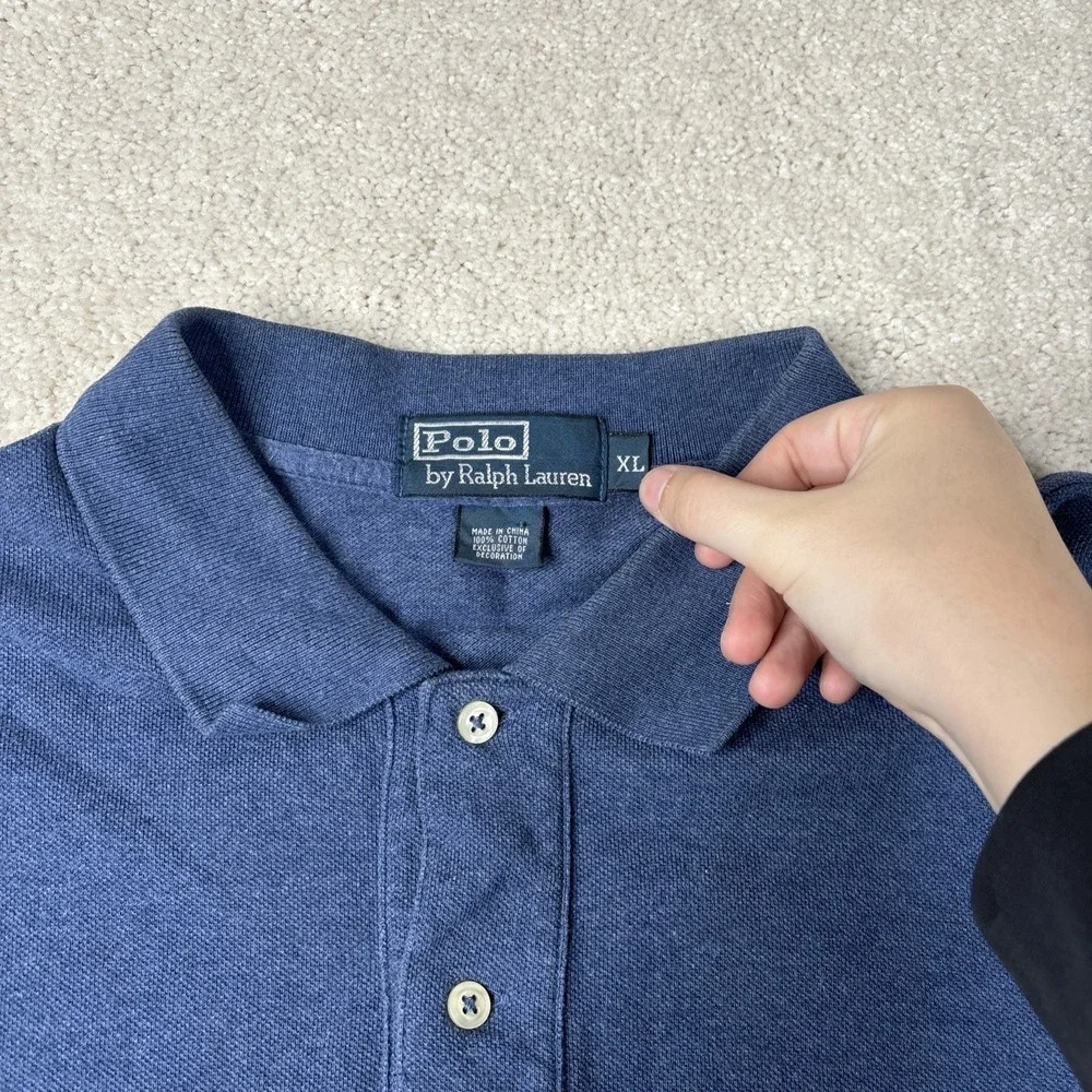 Polo Ralph Lauren Henley Polo Shirt Men's Size XL Blue Cotton Button Preppy